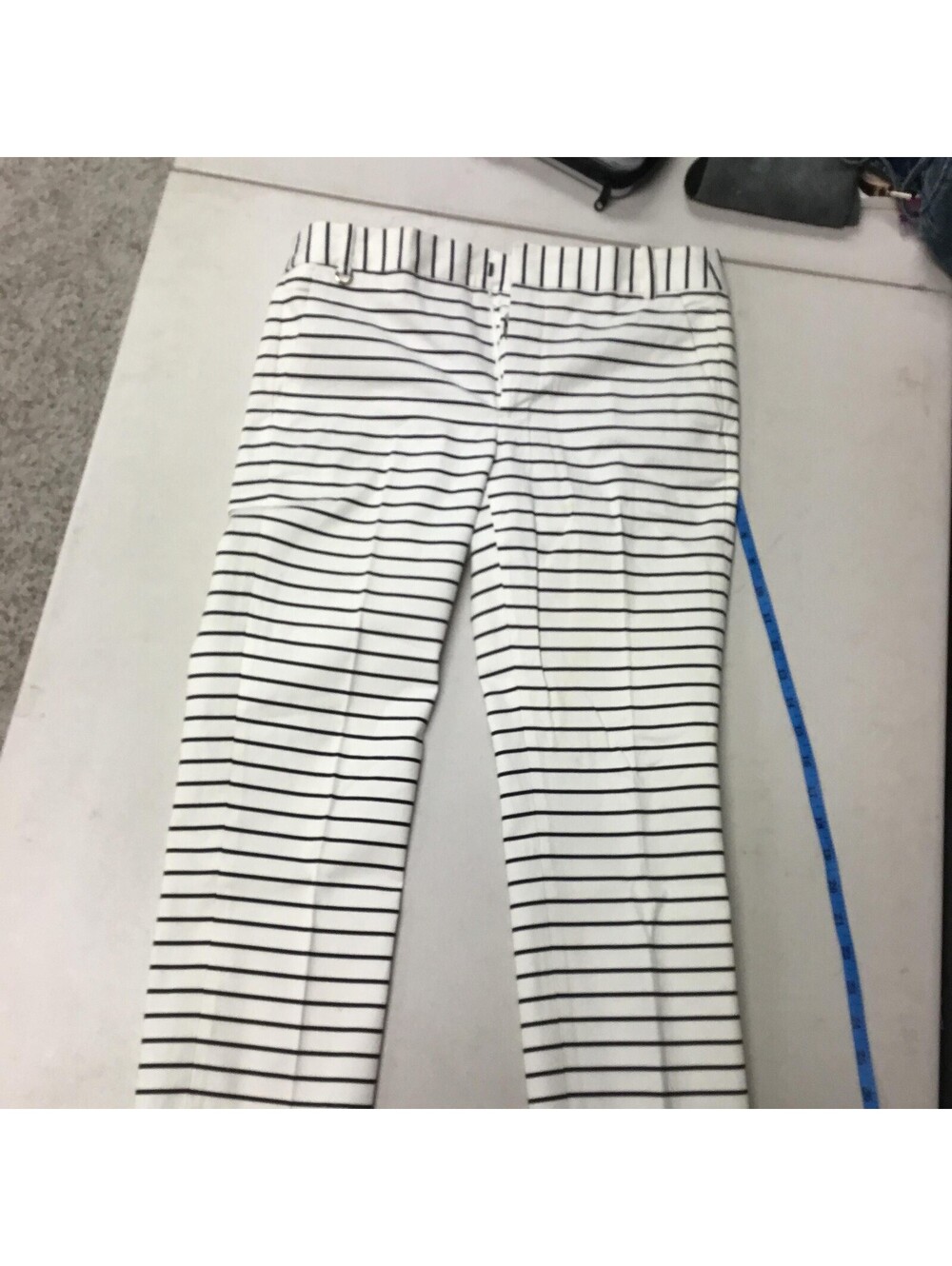 [412] Zara Pants Womens 6 White Striped Chino Slim Tapered Zip Pockets Casual